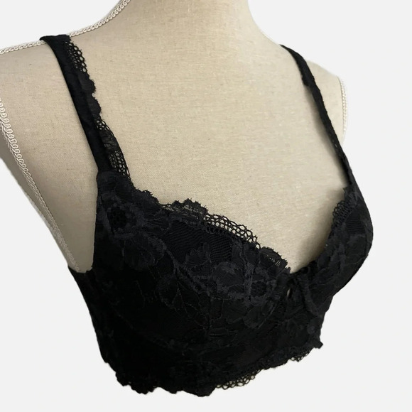 Victoria’s Secret Body By Victoria Lined Demi Bustier Bra Black Lace Size 32B - Picture 3 of 11